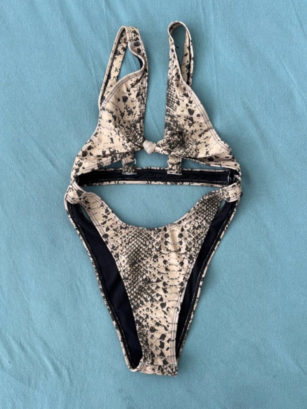 Matte Collection Python Monokini Swimsuit Cutout High Waisted Snakeskin Womens X